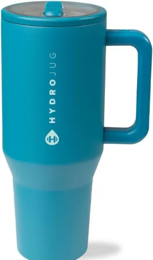 HydroJug Traveler - 32 oz Water Bottle with Handle & Flip Straw - Fits in Cup Holder, Leak Resistant Tumbler-Reusable Insulated Stainless Steel & Rubber Base - Gifts for Women & Men, Glacier