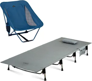 iClimb 1 Low Ground Folding Chair and 1 Super Easy Assemble Cot Bundle, Ultralight Compact for Adults Outdoor Backpacking Camping Hiking Beach Concert