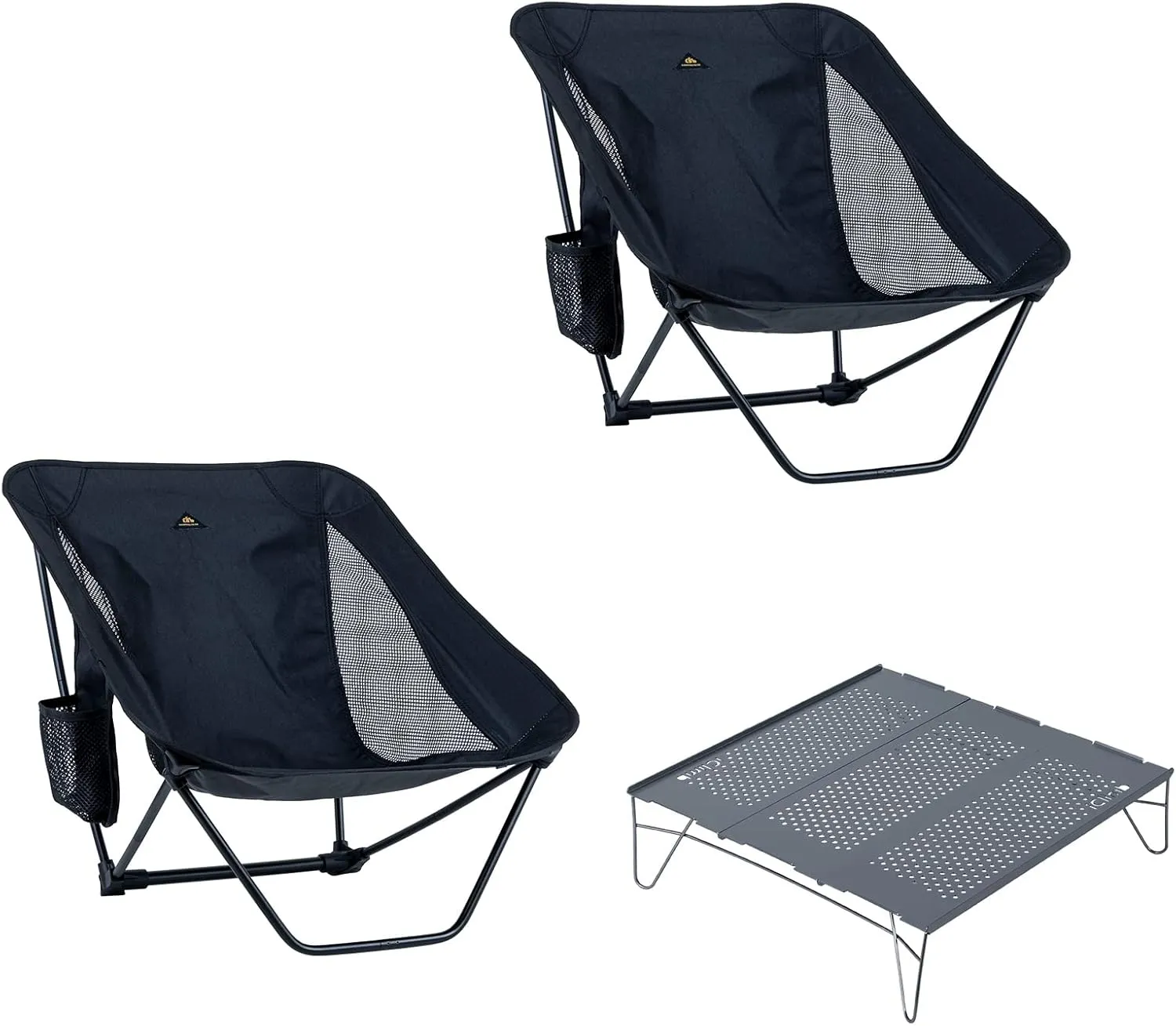 iClimb 1 Solo Mini Folding Table and 2 Low Folding Chair Bundle, Ultralight Compact for Two Adults Outdoor Backpacking Camping Hiking Beach Concert