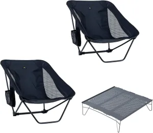 iClimb 1 Solo Mini Folding Table and 2 Low Folding Chair Bundle, Ultralight Compact for Two Adults Outdoor Backpacking Camping Hiking Beach Concert
