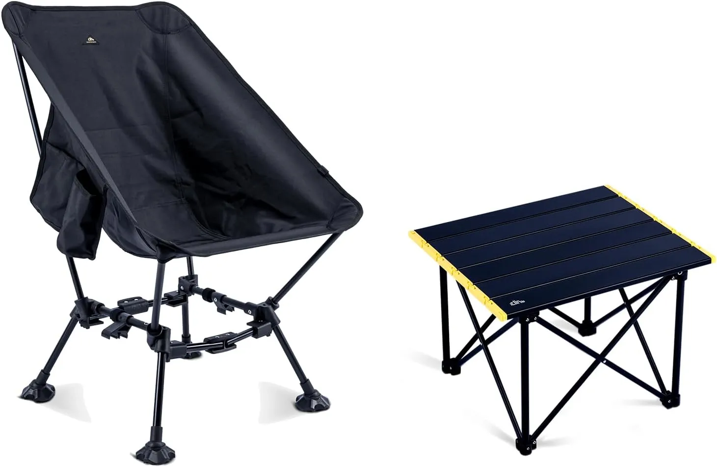 iClimb 1 Ultralight Folding Table and 1 Two-Heights Light Compact Anti-Sinking Chair Bundle, Ultralight Compact for Adults Outdoor Camping Beach Concert Motorcycling Travelling