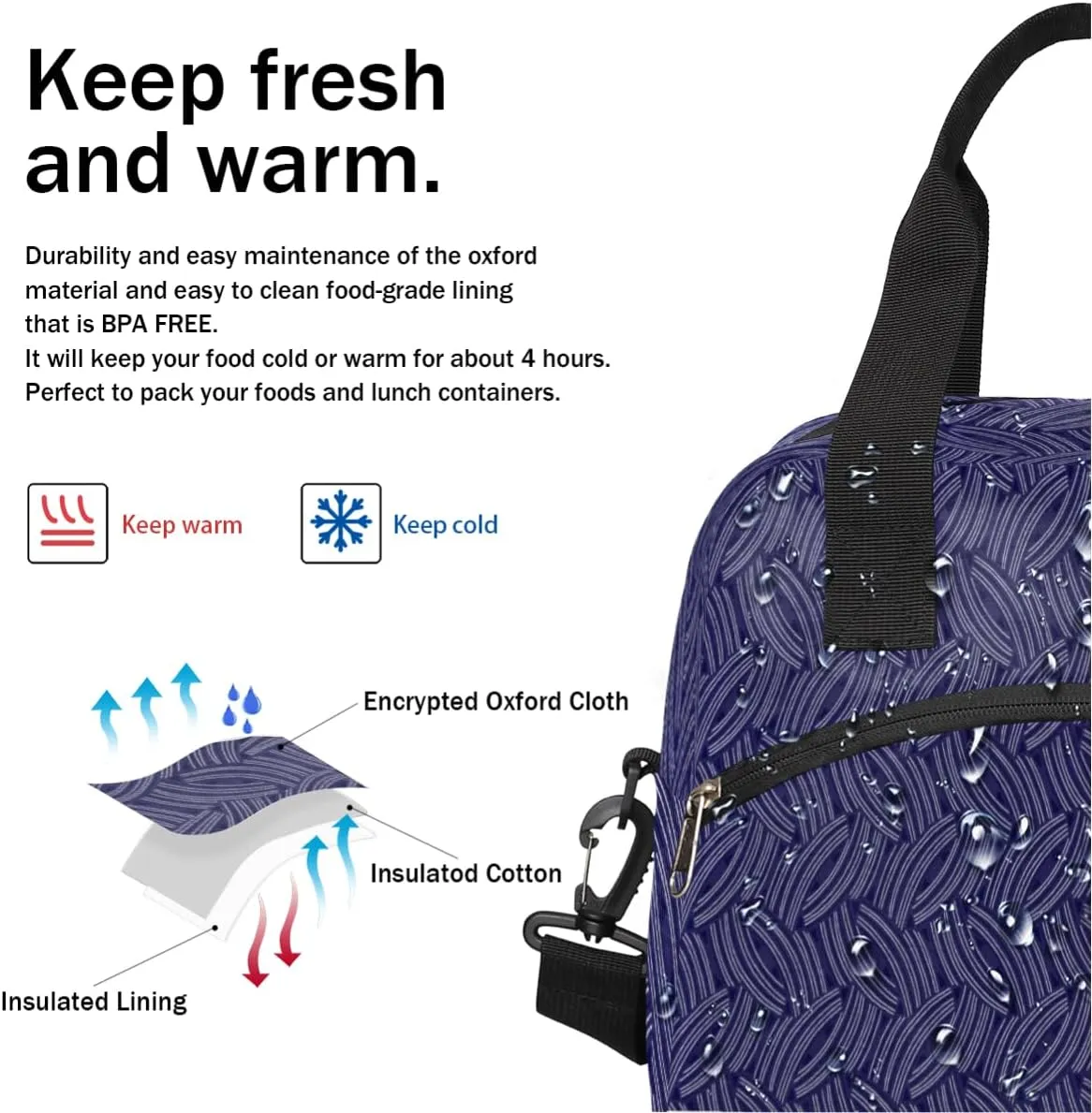 Imaginative Geometrics Insulated Lunch Bag for Women Men, Reusable Lunch Box Container with Adjustable Shoulder Strap Large Leakproof Thermal Lunch Cooler Bag for Adult Work Picnic Office