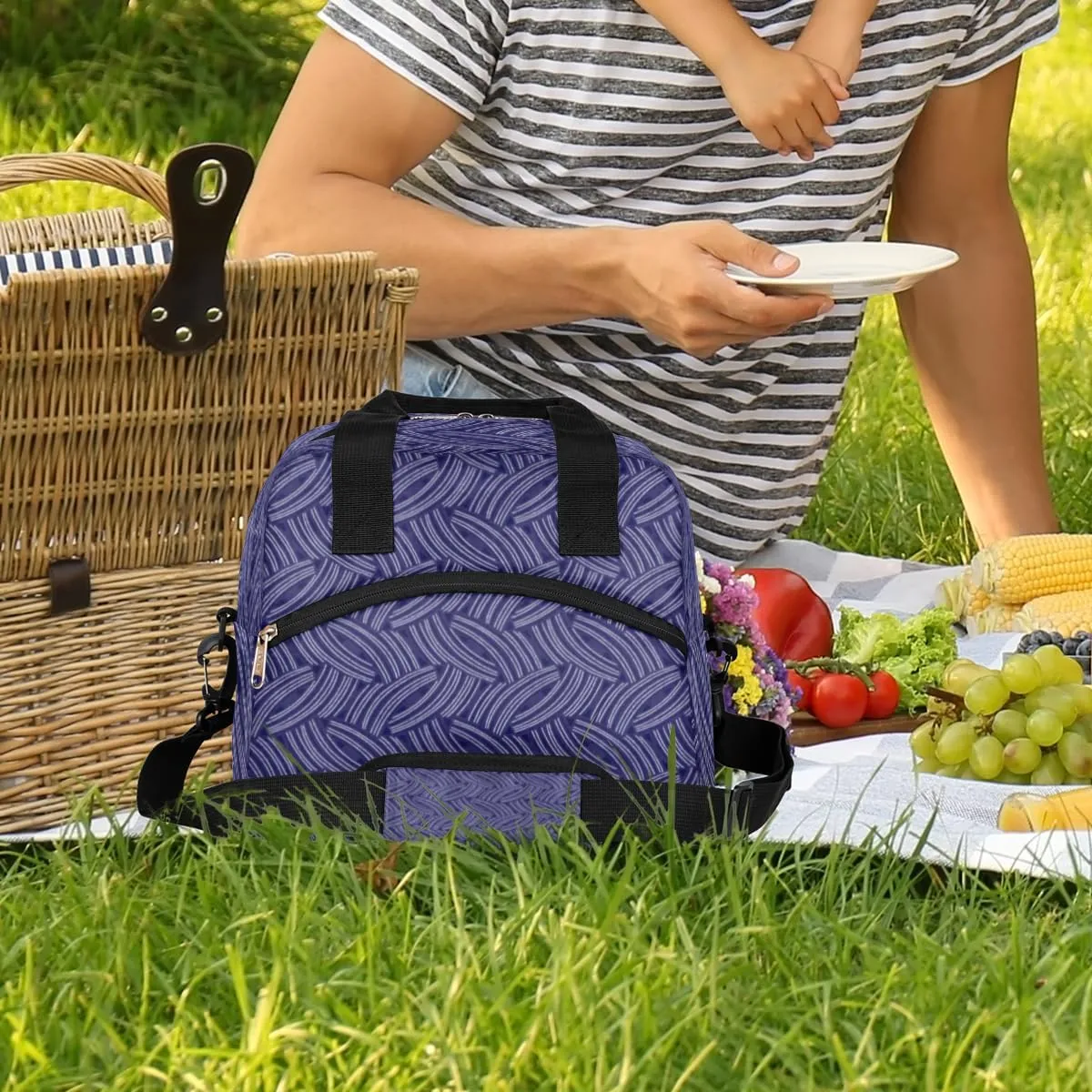 Imaginative Geometrics Insulated Lunch Bag for Women Men, Reusable Lunch Box Container with Adjustable Shoulder Strap Large Leakproof Thermal Lunch Cooler Bag for Adult Work Picnic Office