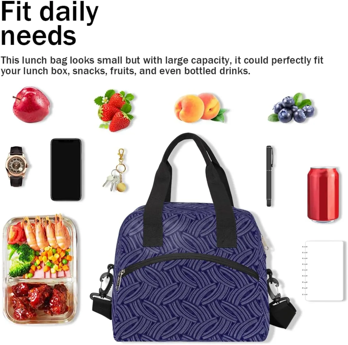 Imaginative Geometrics Insulated Lunch Bag for Women Men, Reusable Lunch Box Container with Adjustable Shoulder Strap Large Leakproof Thermal Lunch Cooler Bag for Adult Work Picnic Office