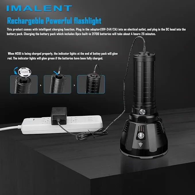 IMALENT MS18 Powerful Bright Flashlight 100,000 Lumens,Rechargeable Flashlights Use 18pcs Cree XHP70.2 LEDs, High Lumens Flashlight with OLED Display, LED Flashlight for Emergency