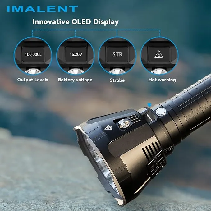 IMALENT MS18 Powerful Bright Flashlight 100,000 Lumens,Rechargeable Flashlights Use 18pcs Cree XHP70.2 LEDs, High Lumens Flashlight with OLED Display, LED Flashlight for Emergency