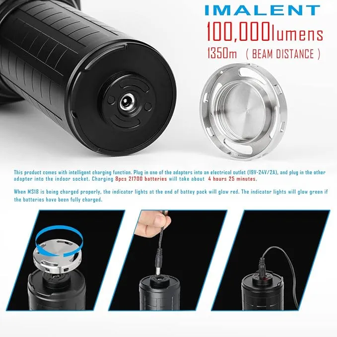IMALENT MS18 Powerful Bright Flashlight 100,000 Lumens,Rechargeable Flashlights Use 18pcs Cree XHP70.2 LEDs, High Lumens Flashlight with OLED Display, LED Flashlight for Emergency