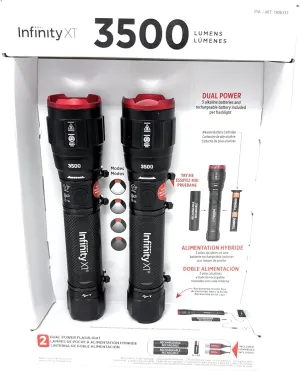 Infinity X1 3500 Lumen Dual Power Flashlight 2-Pack – High-Performance LED, Rechargeable or Alkaline Powered, 4 Light Modes, USB-C Charging, Includes Batteries and Cables