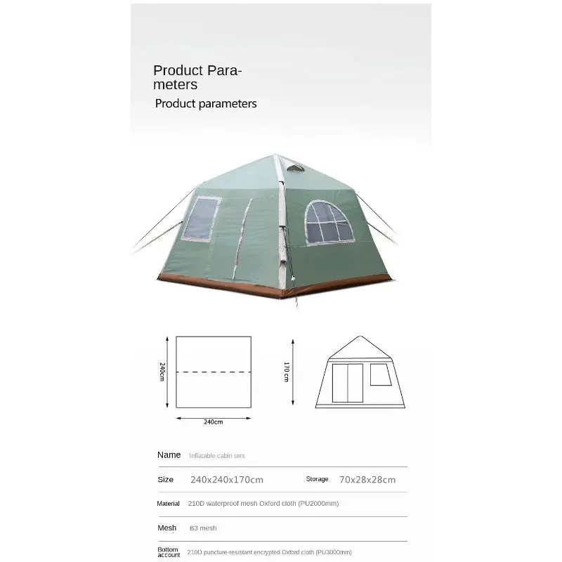 Inflatable Cabin Tent for 5-8 People, Waterproof 4-Season Pop-Up Family Camping Tent