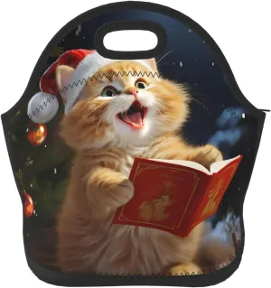 Insulated Lunch Bag for Women Men Lunch Box Reusable Lunch Tote Bags Cute Cat Sing Christmas Carols Cooler Bag Large Capacity Lunch Container Bag for Work, Travel, Outdoor
