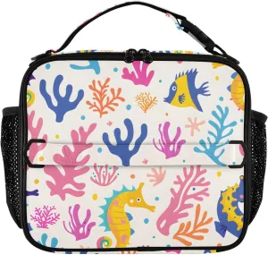 Insulated Lunch Bag Lunch box Cooler Bag for Women Men Seahorses Corals Algae Reusable Portable with Shoulder Strap