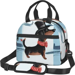Insulated Lunch Bags for Women Men Reusable Lunch Box with Adjustable Shoulder Strap Parisian Dachshund Cooler Bag Large Lunch Tote Bag Leakproof Lunchbox for Office Travel