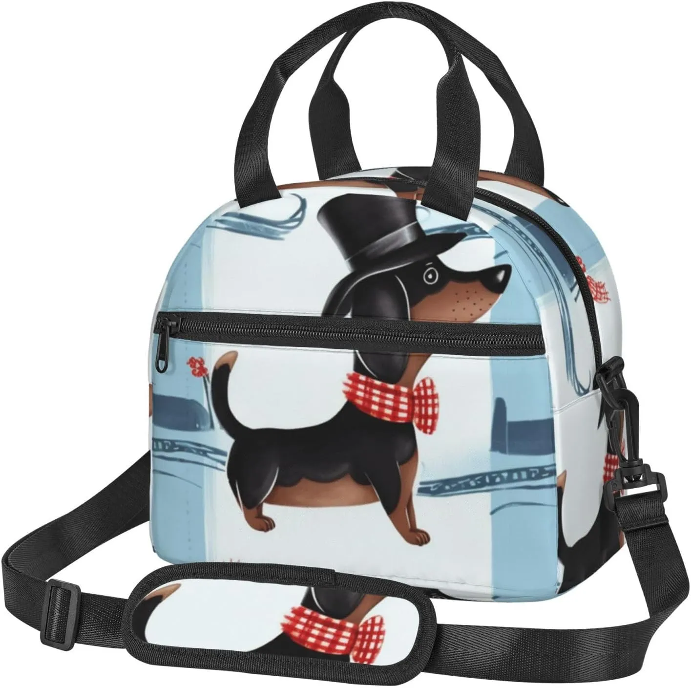 Insulated Lunch Bags for Women Men Reusable Lunch Box with Adjustable Shoulder Strap Parisian Dachshund Cooler Bag Large Lunch Tote Bag Leakproof Lunchbox for Office Travel