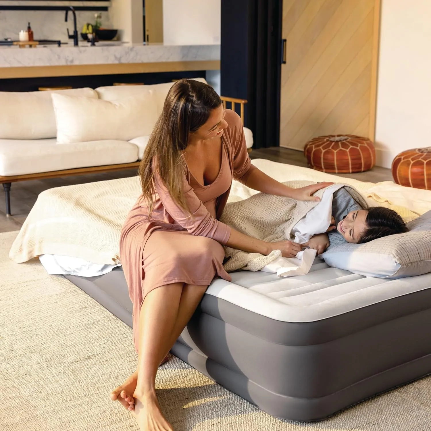 Intex 64021E TruAire Luxury Air Mattress: Fiber-Tech – Built-in Electric Pump – Multizone Support System