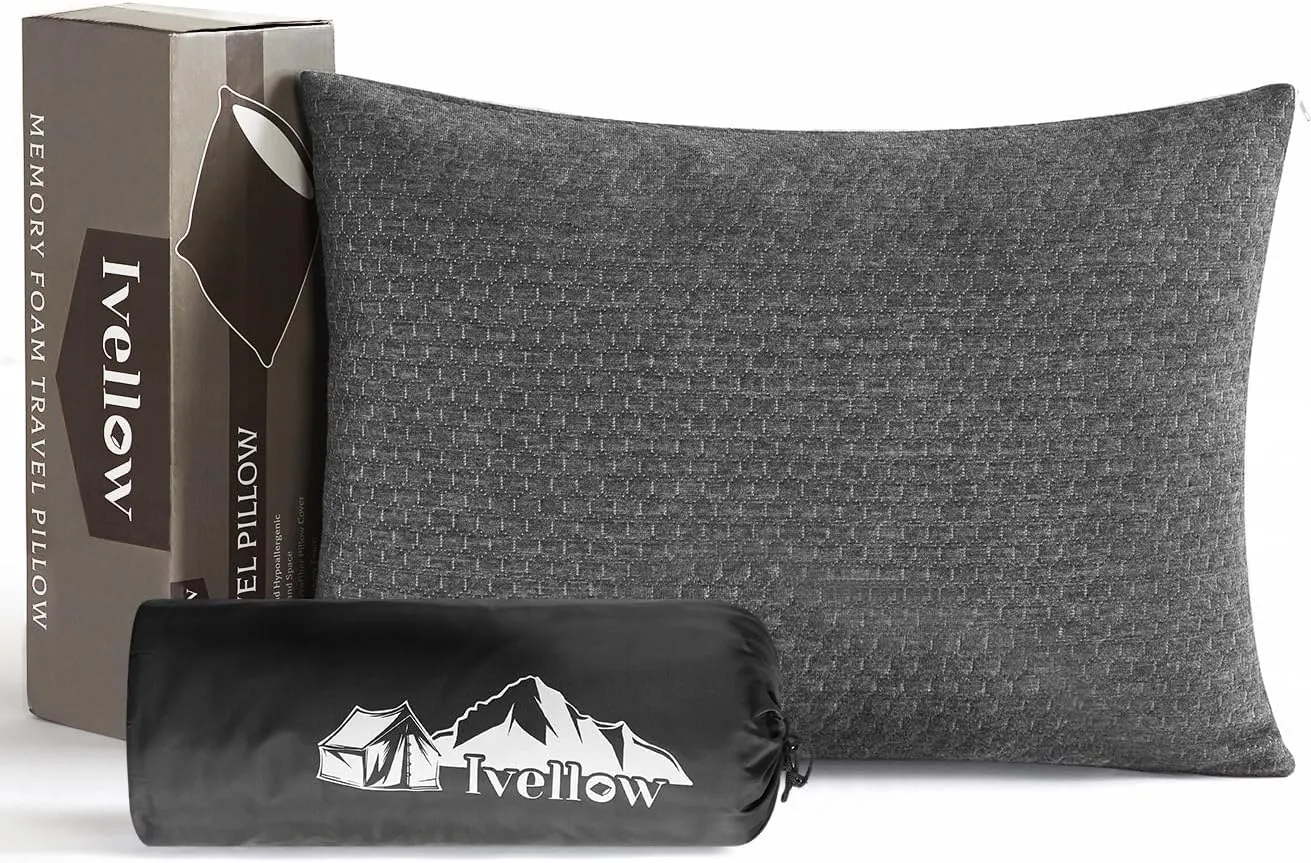 Ivellow Travel Pillow Compressible Camping Pillow for Sleeping Shredded Memory Foam Pillow Compact Firm Supportive Pillow for Adults Kids Outdoor Backpacking Hiking Essential Gear