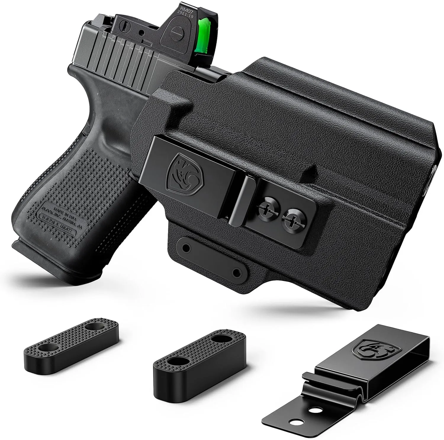 IWB Holster Compatible with Glock 19 (Gen 3/4/5) with Flashlight, 19X, 44, 45, 23, 32 with Light Concealed Carry Holster with Concealment Claw Ideal for Appendix Inside Waistband