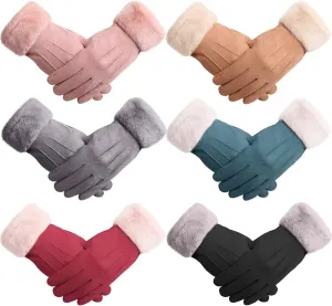 JaGely 6 Pairs Gloves for Women Cold Weather Winter Fleece Warm Driving Suede Gloves Soft Texting Windproof Touchscreen Mittens Thermal Elastic Mittens,6 Colors