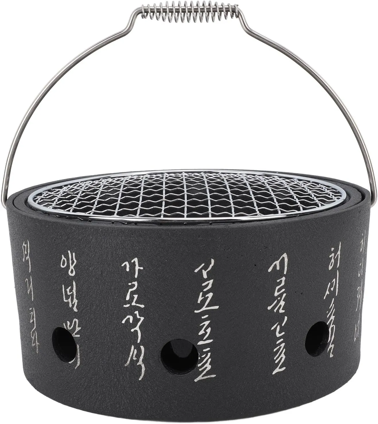 Japanese Style BBQ Grill, Round Portable Food Charcoal Stove with Wire Mesh Grill and Handle for Yakiniku, Robata, Yakitori, Takoyaki and BBQ (Large)