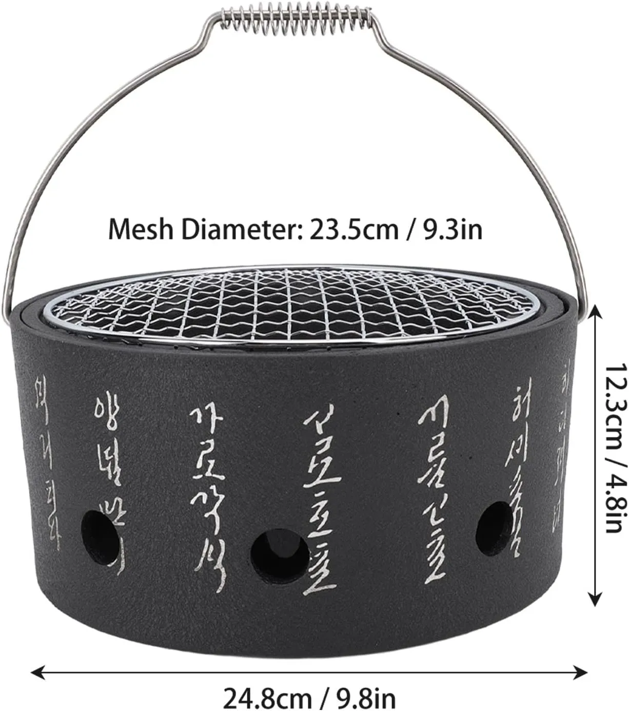 Japanese Style BBQ Grill, Round Portable Food Charcoal Stove with Wire Mesh Grill and Handle for Yakiniku, Robata, Yakitori, Takoyaki and BBQ (Large)