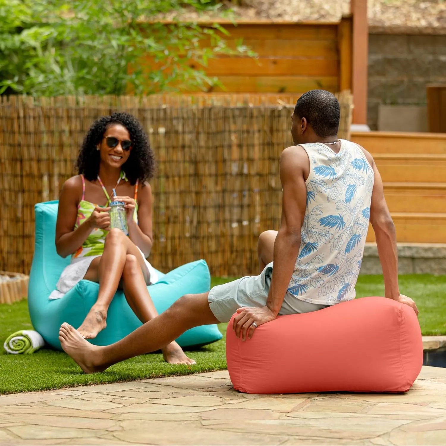 Jaxx Leon Outdoor Bean Bag Ottoman, Flamingo