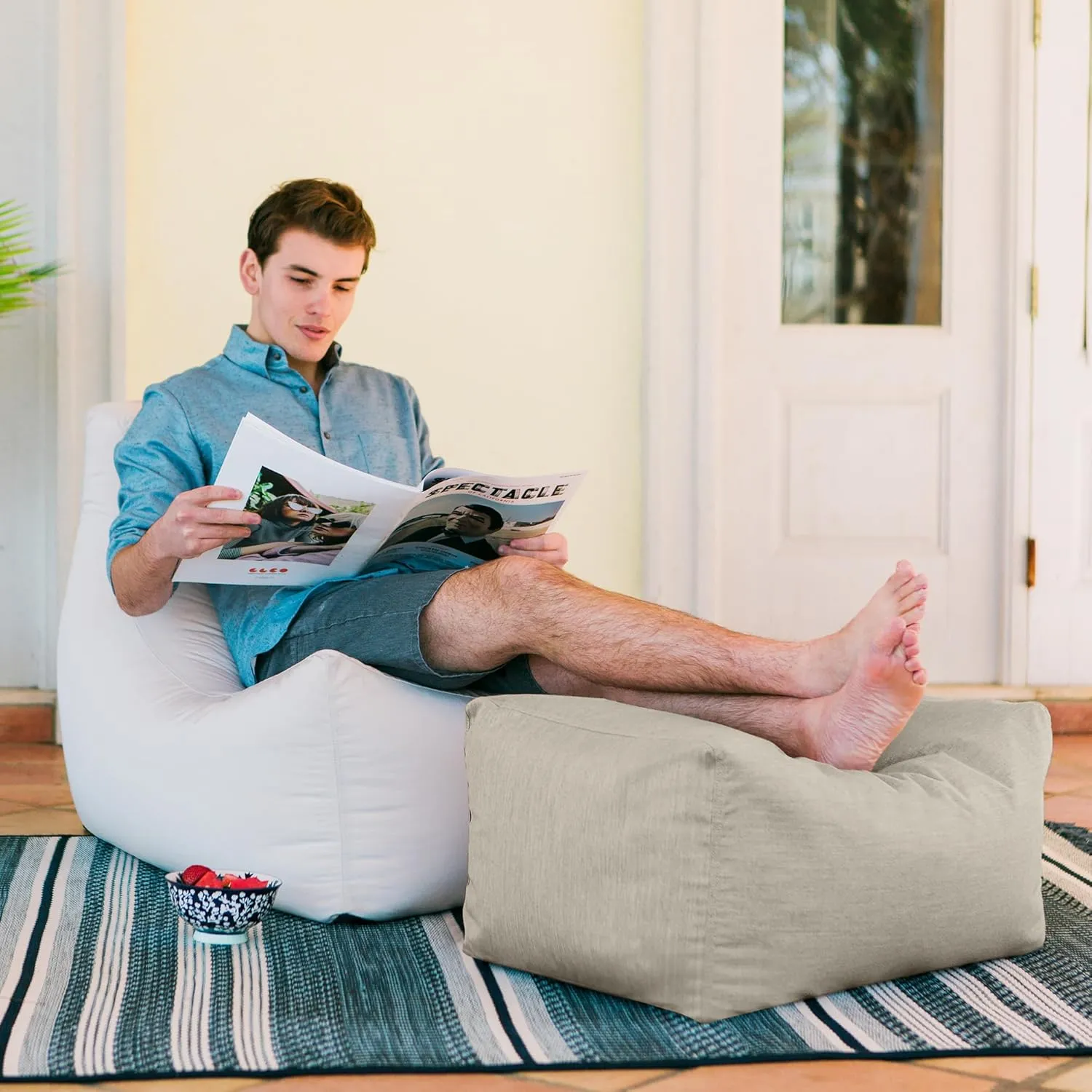 Jaxx Leon Outdoor Bean Bag Ottoman, Flax
