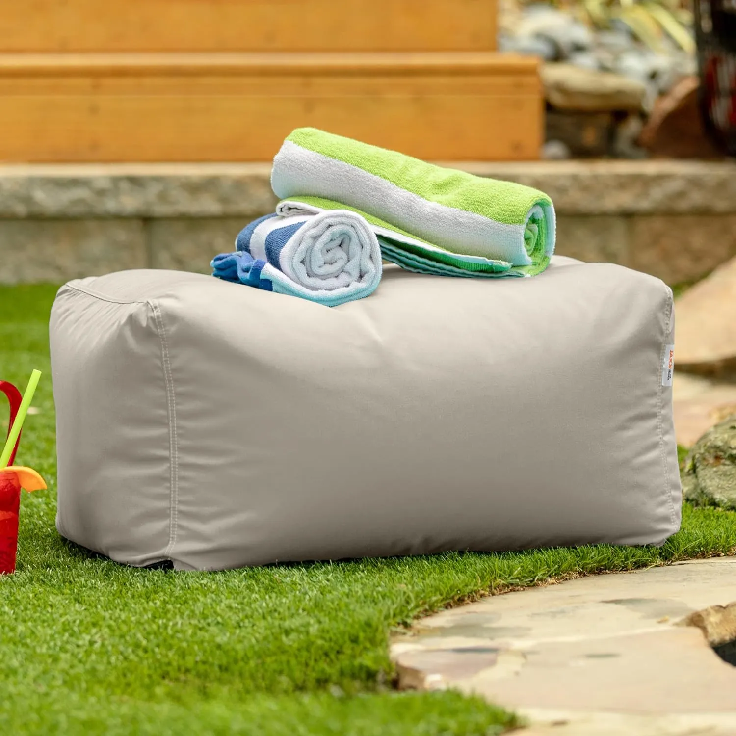 Jaxx Leon Outdoor Bean Bag Ottoman, Flax