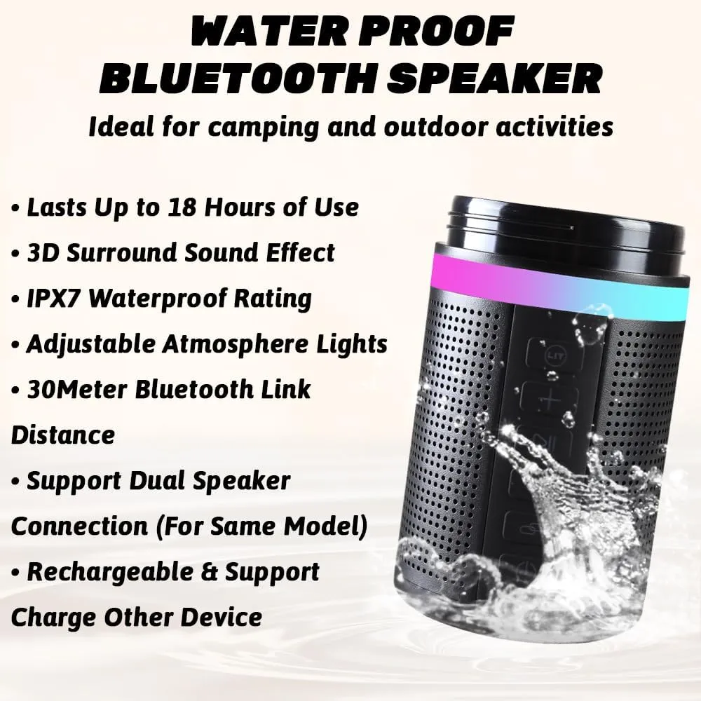 JBM Insulated Water Bottle with Bluetooth Speaker, Leak Proof Straw Lid, RGB LED Lights Stainless Steel Water Bottle for Sports (Black)