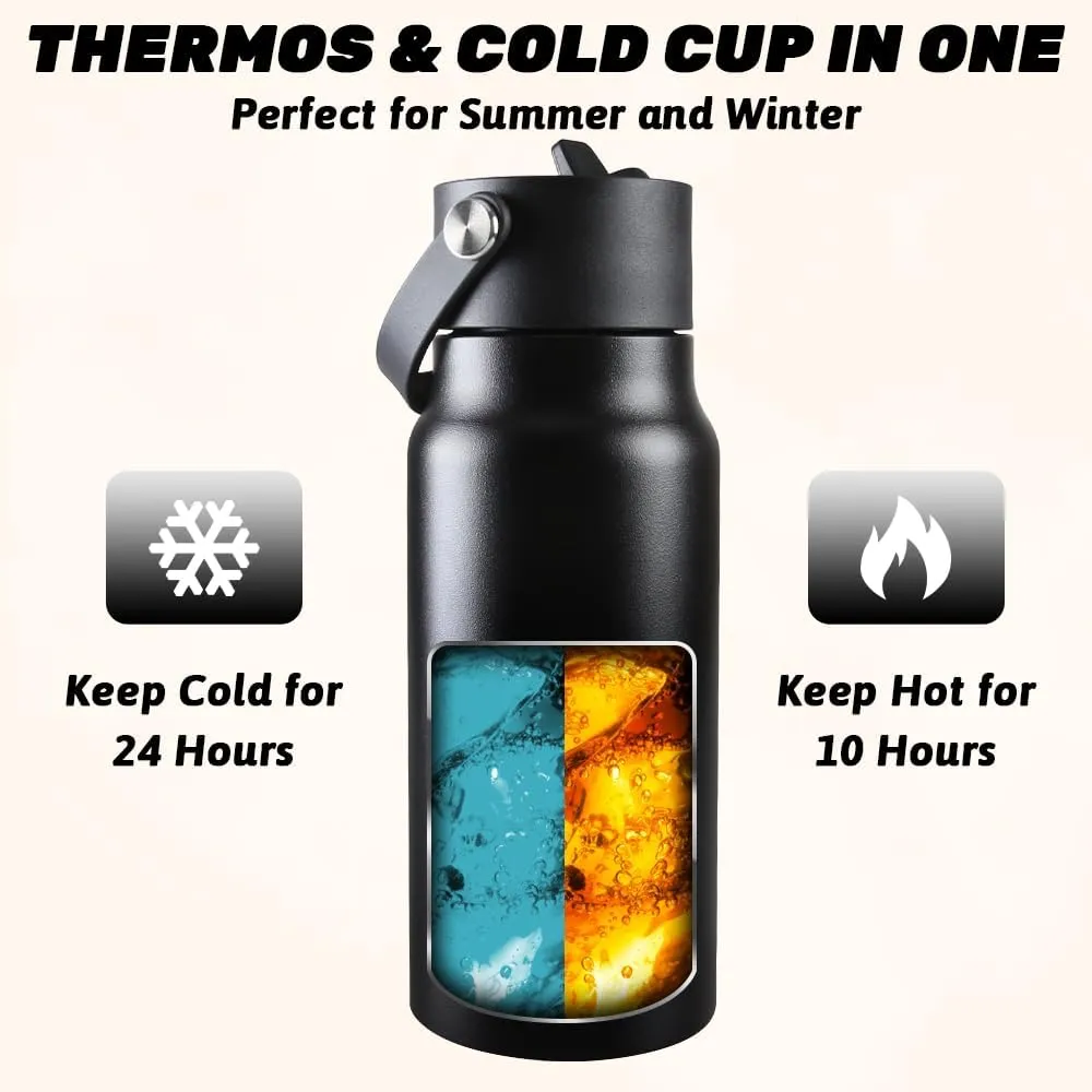 JBM Insulated Water Bottle with Bluetooth Speaker, Leak Proof Straw Lid, RGB LED Lights Stainless Steel Water Bottle for Sports (Black)