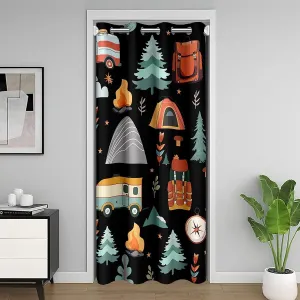 jejeloiu Happy Camping Door Curtain for Doorway Privacy 52x84 Inch 1 Panel Outdoor Travel Closet Cover Travel Trailers Themed Room Divider Curtain Travel Bag Tent Print Bedroom Living Room Camping