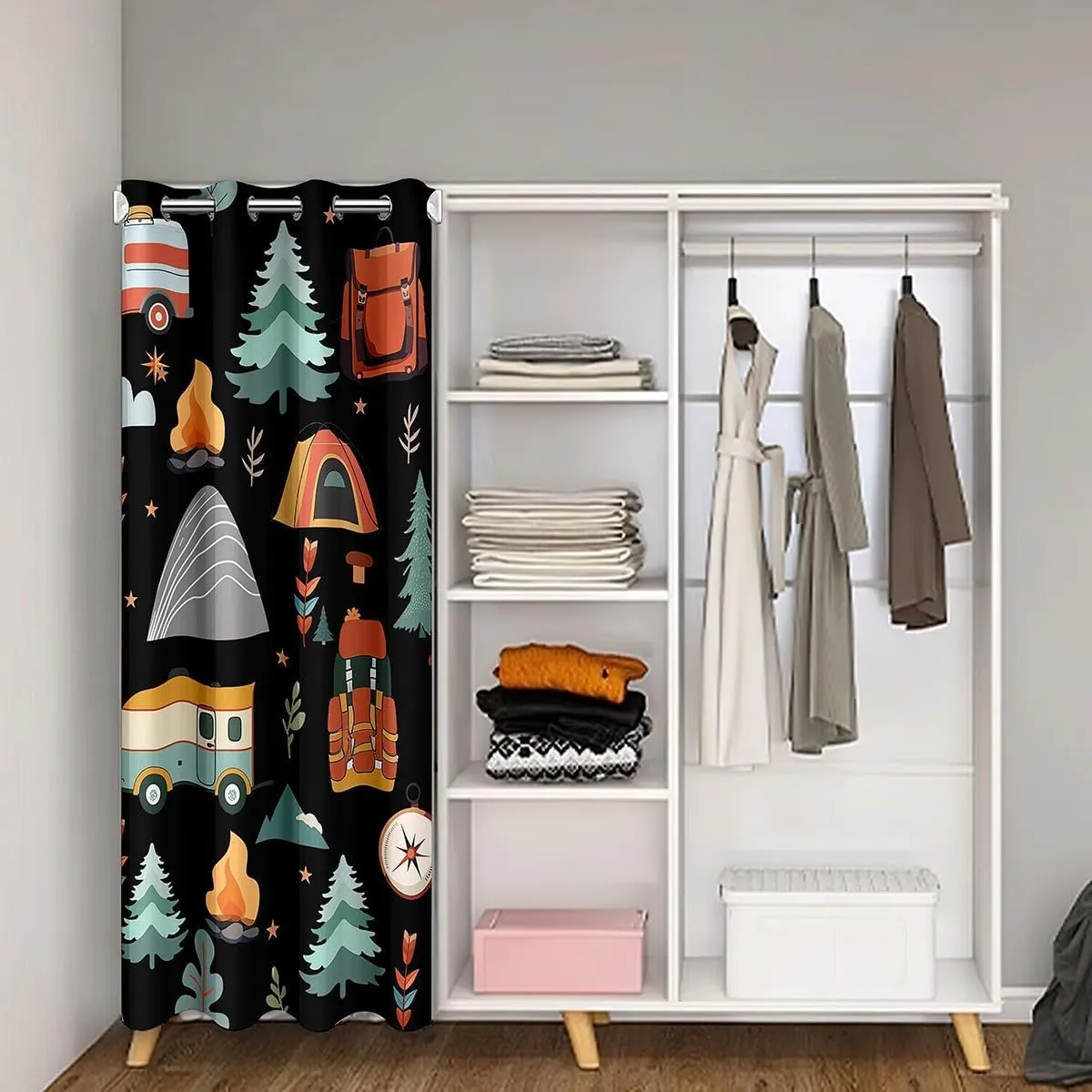 jejeloiu Happy Camping Door Curtain for Doorway Privacy 52x84 Inch 1 Panel Outdoor Travel Closet Cover Travel Trailers Themed Room Divider Curtain Travel Bag Tent Print Bedroom Living Room Camping
