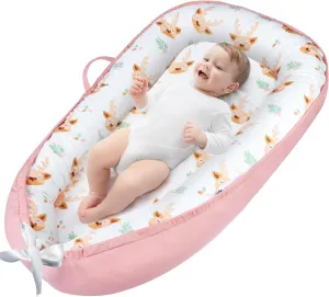 JIFTOK Baby Nests Lounger for Newborn, Snuggle Sleeping Bassinet for 0-24M, Breathable Portable Co Sleeping Bed, Baby Essentials Adjustable Infant Soft Cotton Loungers for Home & Travel -Sika Deer
