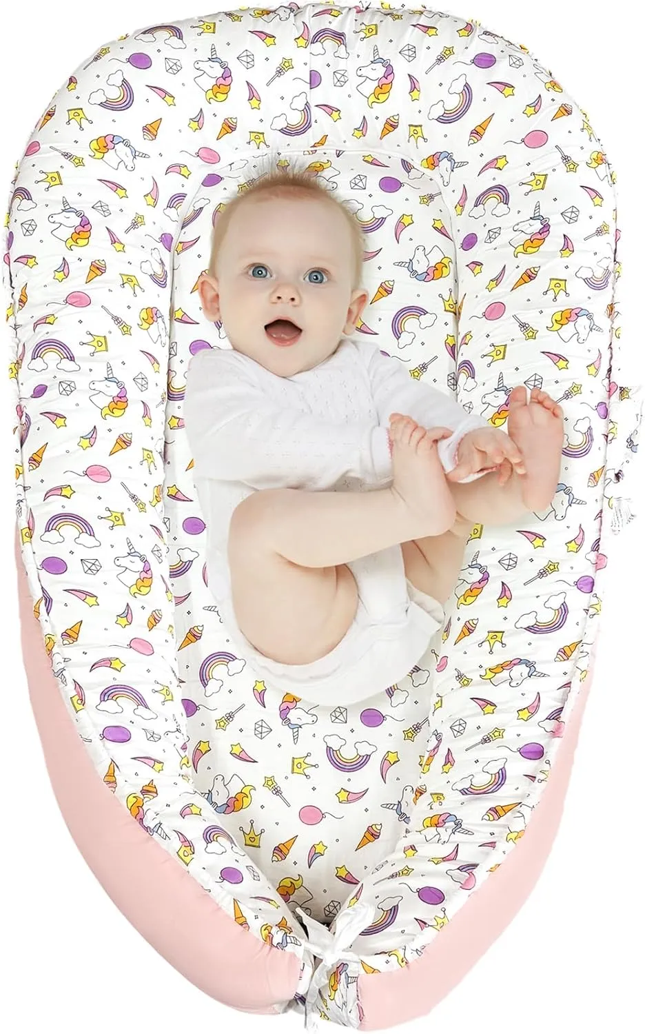 JIFTOK Baby Nests Lounger for Newborn, Snuggle Sleeping Bassinet for 0-24M, Breathable Portable Co Sleeping Bed, Baby Essentials Adjustable Infant Soft Cotton Loungers for Home & Travel -Unicorn