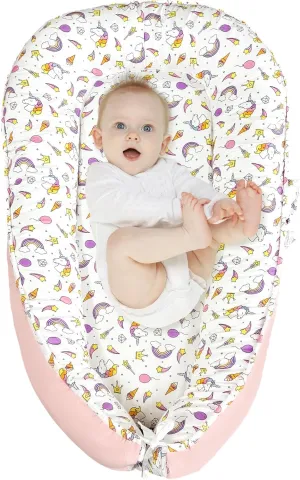 JIFTOK Baby Nests Lounger for Newborn, Snuggle Sleeping Bassinet for 0-24M, Breathable Portable Co Sleeping Bed, Baby Essentials Adjustable Infant Soft Cotton Loungers for Home & Travel -Unicorn
