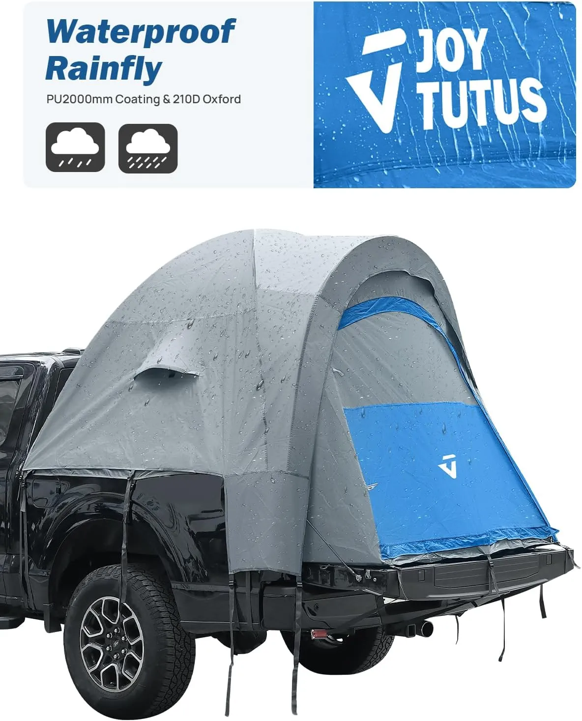 JOYTUTUS Truck Tent, Portable Truck Bed Tent with Rainfly, 5FT - 6.5FT Truck Tent with Waterproof PU2000mm Double Layer for 2 Person - Blue