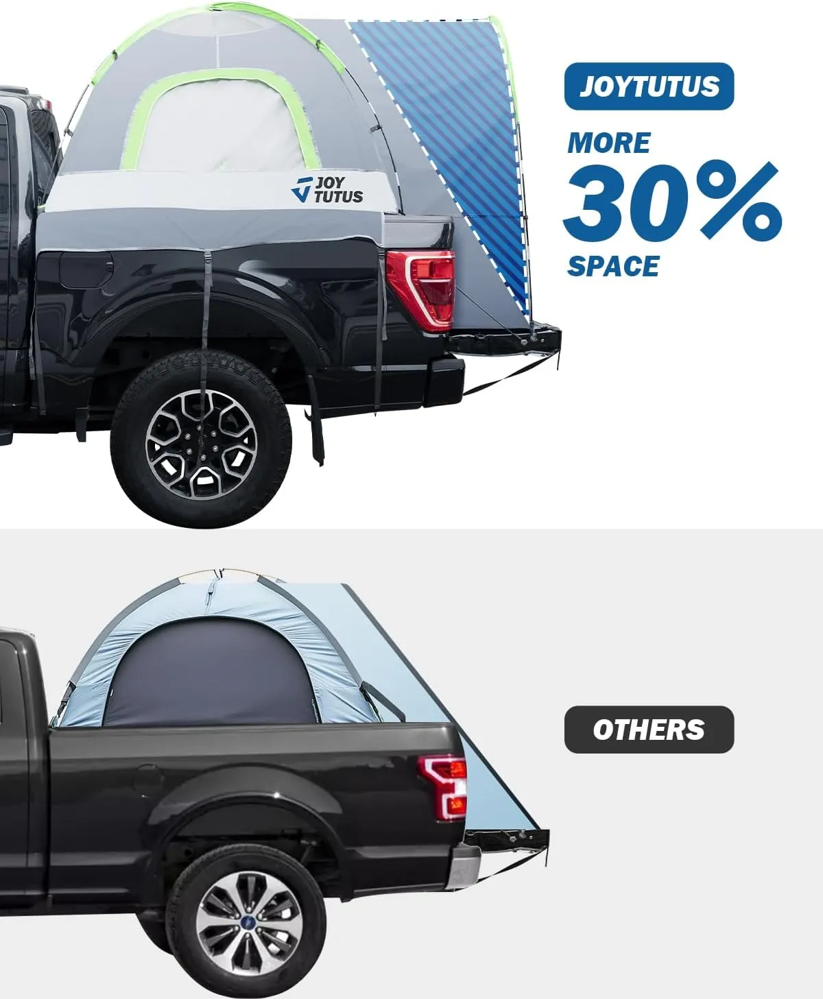 JOYTUTUS Truck Tent with Rainfly 6.5Ft, Straight Spacious Truck Bed Tent with Sky View Mesh, Waterproof PU2000mm Double Layer for 2 Person, Gray Green