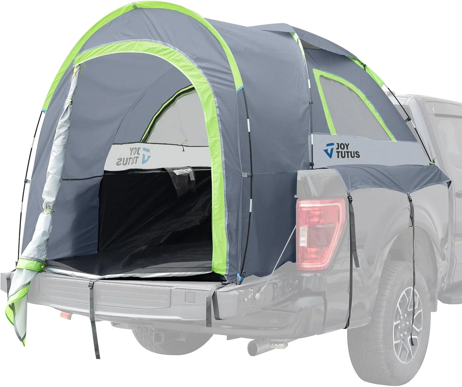 JOYTUTUS Truck Tent with Rainfly 6.5Ft, Straight Spacious Truck Bed Tent with Sky View Mesh, Waterproof PU2000mm Double Layer for 2 Person, Gray Green