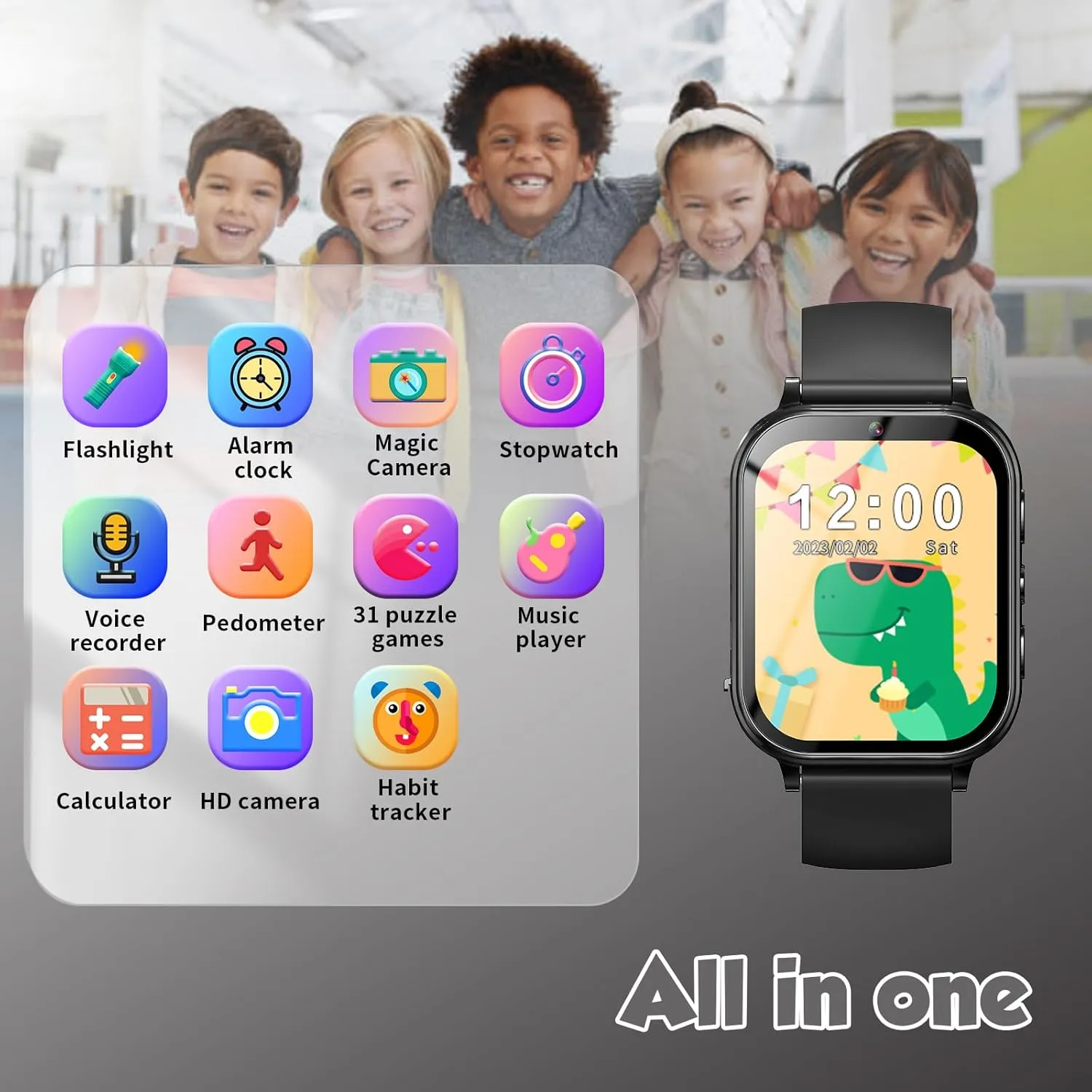 Kids Game Watch Boys Girls with Puzzle Games Music Player Camera HD Touchscreen, Kids Toys Birthday Gifts for Girls Boys Age 6-12 （Black