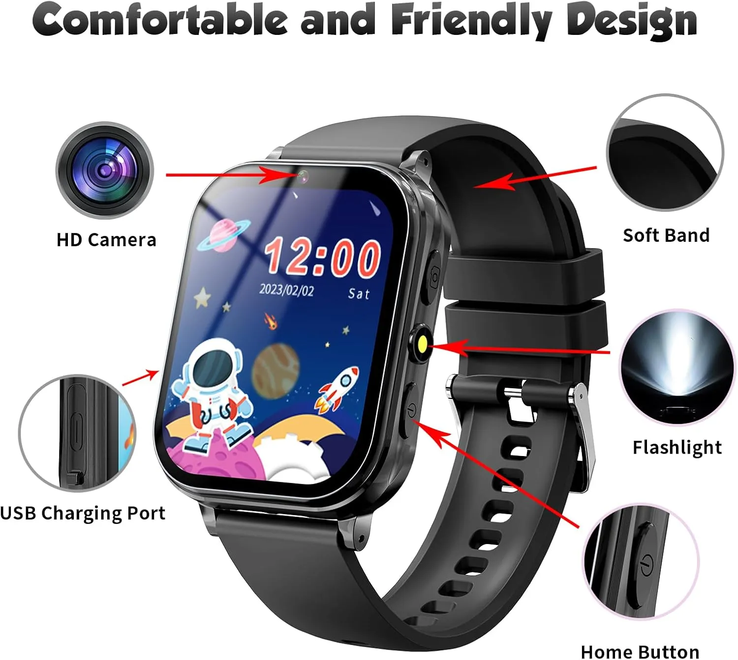 Kids Game Watch Boys Girls with Puzzle Games Music Player Camera HD Touchscreen, Kids Toys Birthday Gifts for Girls Boys Age 6-12 （Black