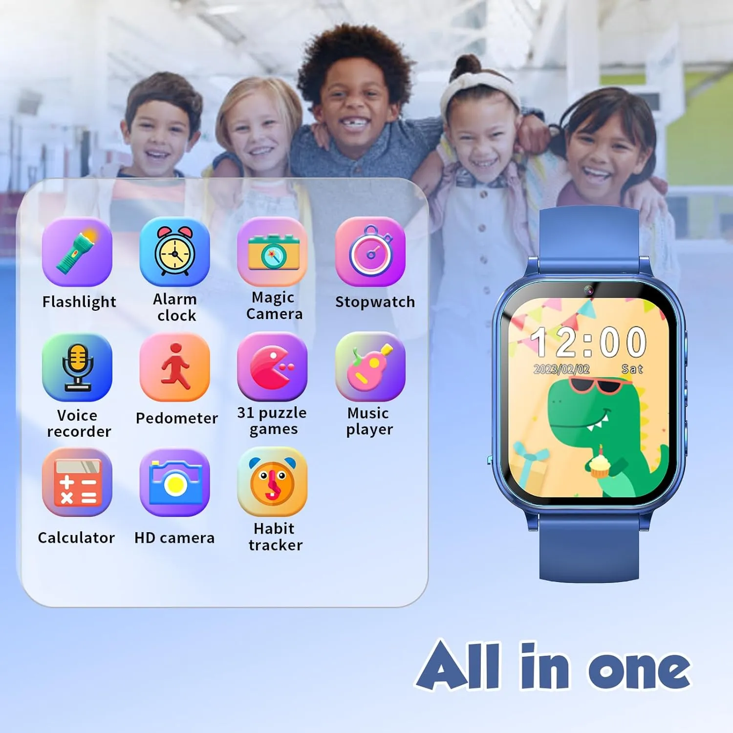 Kids Game Watch Boys Girls with Puzzle Games Music Player Camera HD Touchscreen, Kids Toys Birthday Gifts for Girls Boys Age 6-12 (Blue)