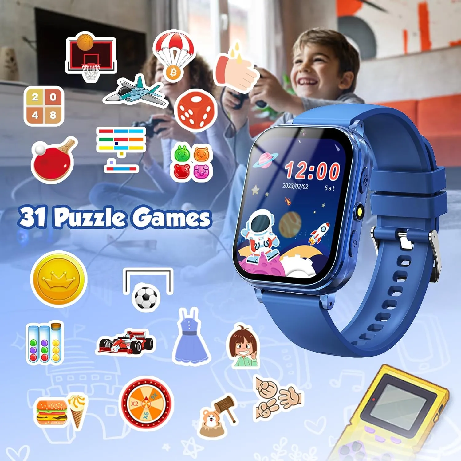 Kids Game Watch Boys Girls with Puzzle Games Music Player Camera HD Touchscreen, Kids Toys Birthday Gifts for Girls Boys Age 6-12 (Blue)
