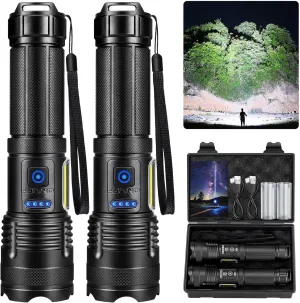 KINGCAESAR Flashlights 3000 High Lumen - 2 Pack, Ultra Bright Rechargeable Flashlight with 7 Light Modes, LED Flash Light with High Power ΒATTERY, IPX7 Waterproof for Home Camping
