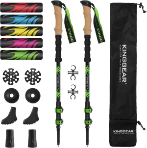 KINGGEAR TPC 100% Carbon Fiber Hiking Poles, Telescopic Retractable Nordic Trekking Poles, Ultra Lightweight Nordic Walking Stick, Metal Flip Locks, Cork and Extended EVA Handle
