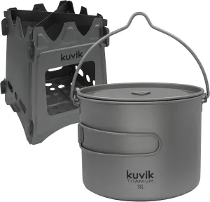 Kuvik Titanium Wood Stove & 1600ml (54 oz) Titanium Pot with Bail Handle Bundle