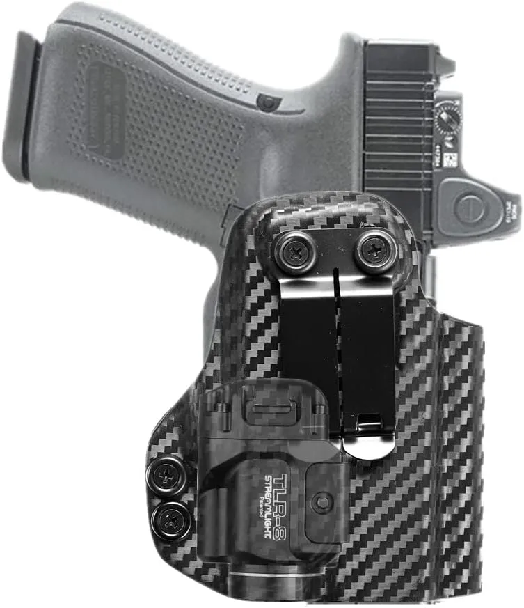 kydex IWB Holster for Glock 19 25 32 23 45 Mos Gen 3 4 5 with Streamlight Tactical Flashlight TLR-8 TLR-8G TLR-8A 500 Lumen Mounted Optics RMR Cut