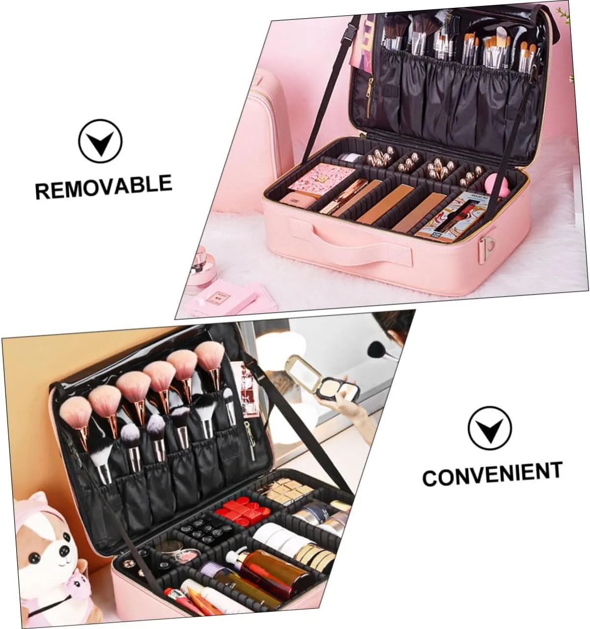 Large Cosmetics Makeup Bag with Adjustable Compartments for Travel Compact Organizer Case for Makeup Artists Portable Storage for