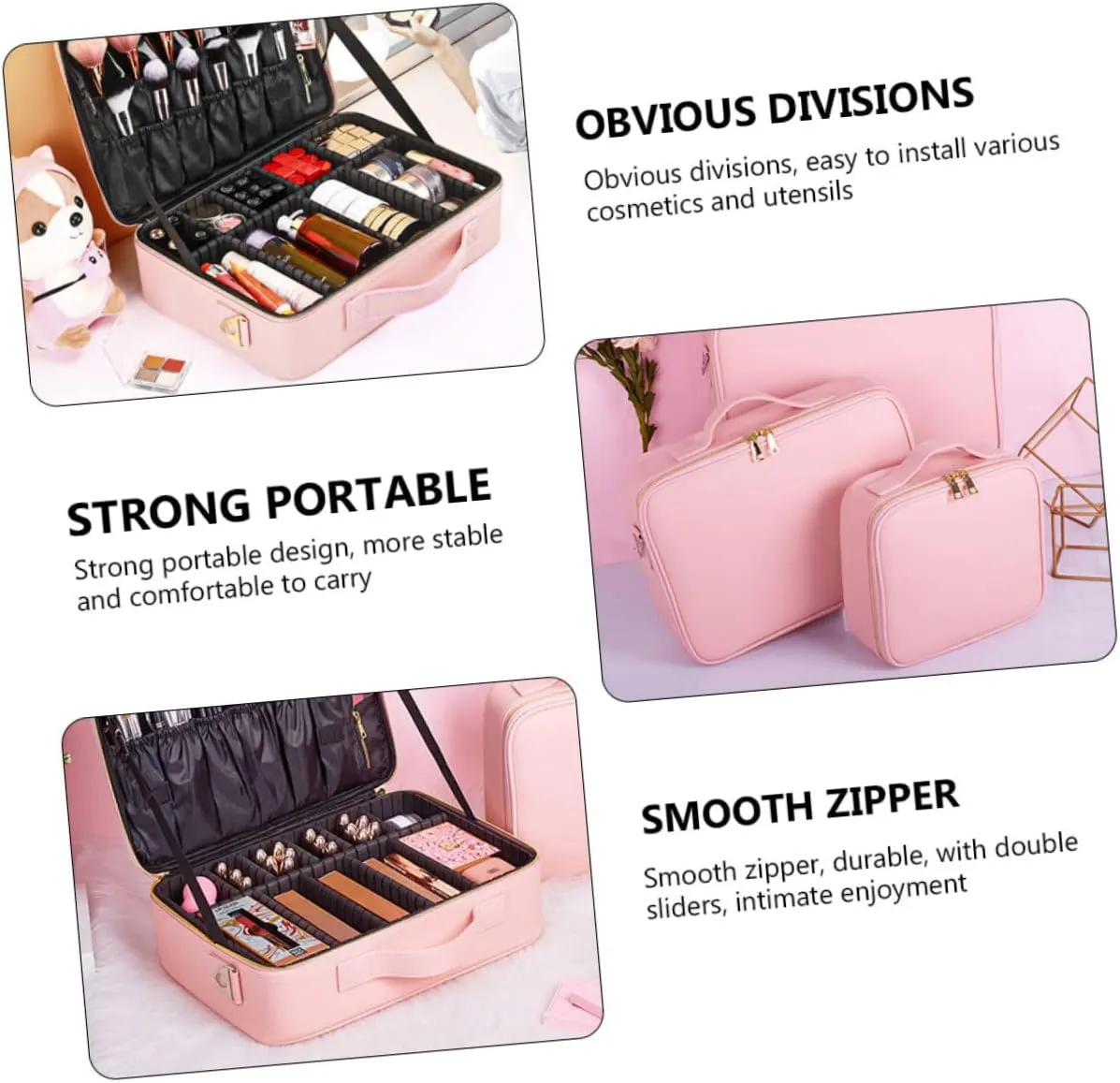Large Cosmetics Makeup Bag with Adjustable Compartments for Travel Compact Organizer Case for Makeup Artists Portable Storage for
