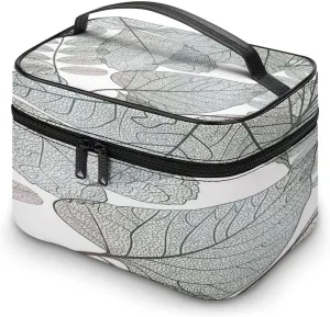Large Women Wash Bag, Cosmetic Organizer Train Toiletry Storage Case Holder Zipper Makeup Bag Pouch 9.8x7.5x5.9 in Print Seamless Pattern with Transparent Leaves on White