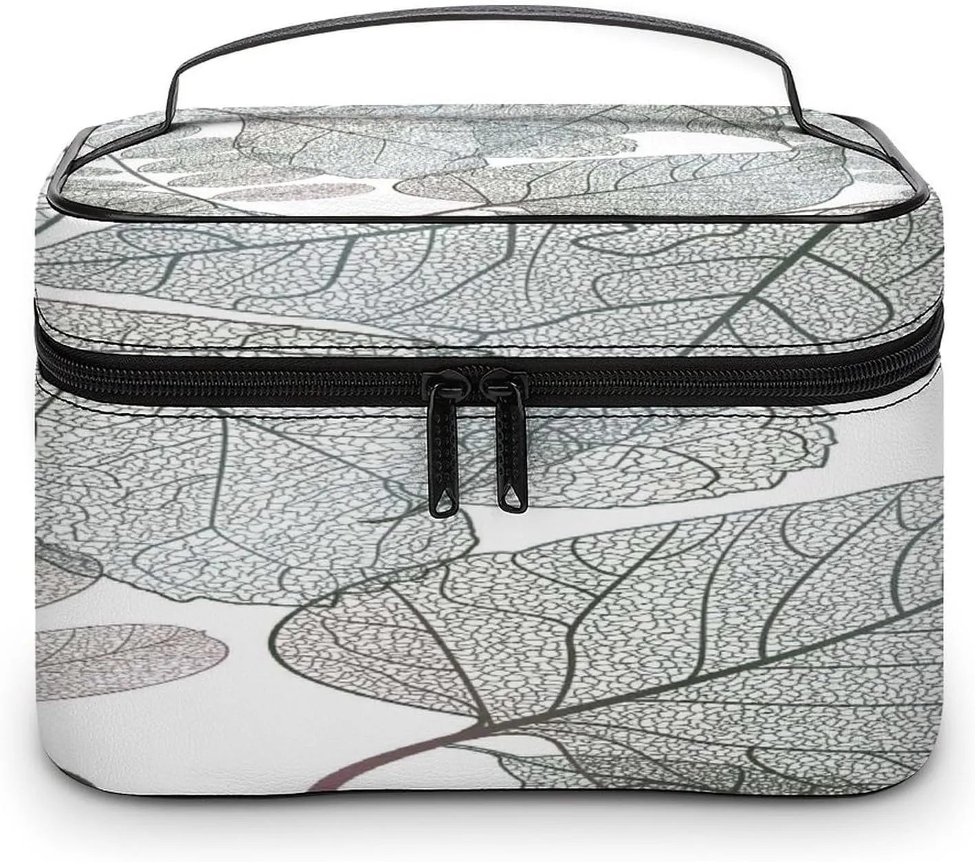 Large Women Wash Bag, Cosmetic Organizer Train Toiletry Storage Case Holder Zipper Makeup Bag Pouch 9.8x7.5x5.9 in Print Seamless Pattern with Transparent Leaves on White