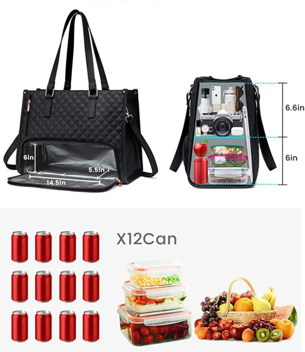 Lavenra All in One Tote Bag, 2 in 1 Tote Bag Lunch Bag Combo, large capacity, for office areas, school, travel (Brown)