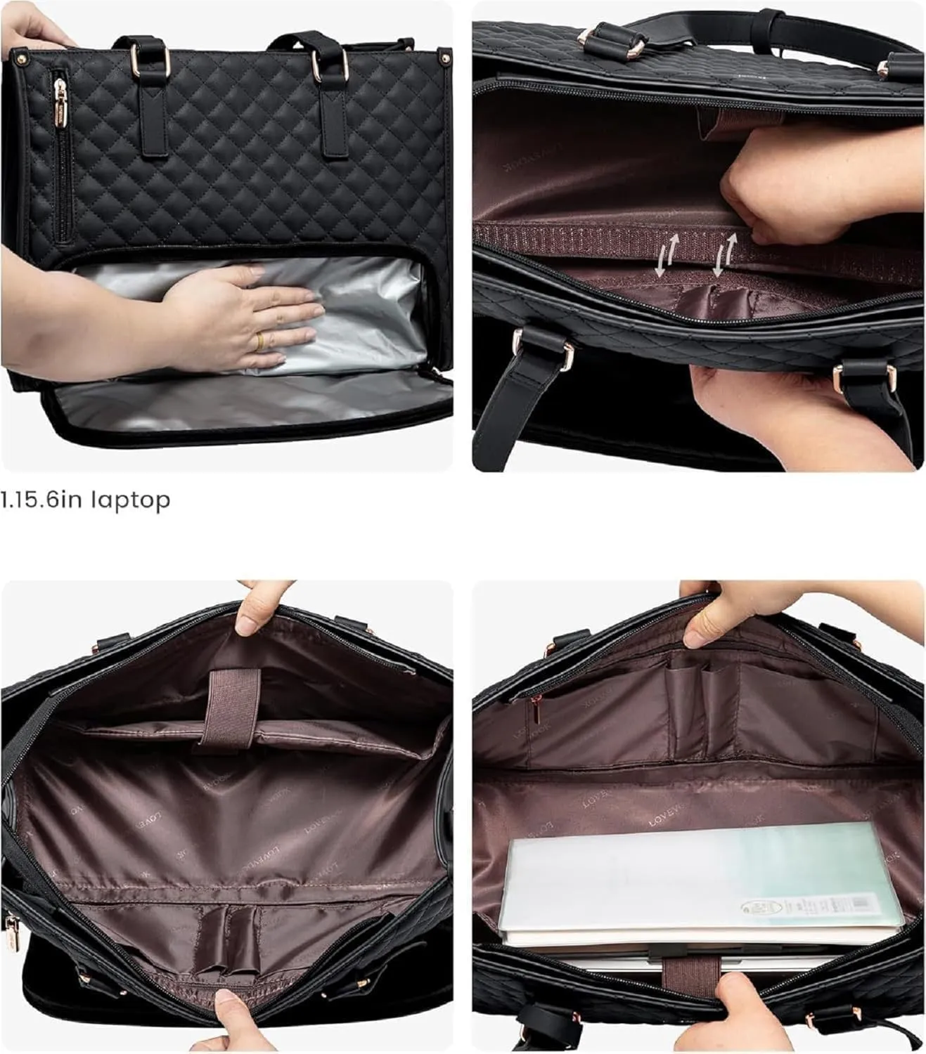 Lavenra All in One Tote Bag, 2 in 1 Tote Bag Lunch Bag Combo, large capacity, for office areas, school, travel (Brown)